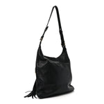 Calfskin Palazzo Fringe Shoulder Bag Black