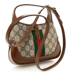 GG Supreme Monogram Azalea Calfskin Web Mini Jackie 1961 Hobo Beige Ebony Brown Sugar