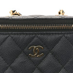 Caviar Quilted Small Vertical Coco Beauty Vanity Case With Chain Black