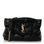 Lambskin Quilted Small Loulou Puffer Monogram Chain Satchel Black