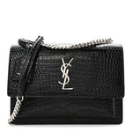 Calfskin Crocodile Embossed Medium Monogram Sunset Black