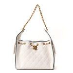 Braided Raffia Calfskin Quilted Small Chanel 25 Handbag White Black