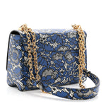Calfskin Lace Flower Inlay Twist Shoulder Bag MM Navy Black