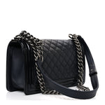 Goatskin Quilted Patent Medium Duo Boy Flap Black