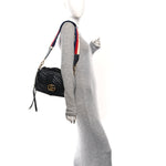 Calfskin Matelasse Sylvie Web Small GG Marmont Top Handle Shoulder Bag Black