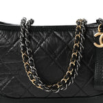 Aged Calfskin Quilted Small Gabrielle Logo Hobo Black