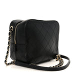 Calfskin Stitched Covered CC Camera Case Bag Black