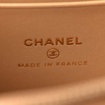 Lambskin Quilted Pearl Crush Small Vanity Case With Chain Beige