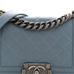 Lambskin Quilted Small Boy Flap Light Blue