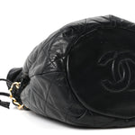Lambskin Quilted Mini Drawstring Bucket Bag Black
