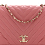 Calfskin Chevron Quilted Small Statement Flap Pink
