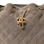 Suede Quilted Medium Chanel 25 Handbag Dark Grey