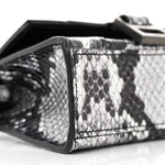 Shiny Calfskin Snakeskin Effect Hourglass Top Handle Bag Mini Silver Black