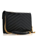 Calfskin Matelasse Chevron Monogram Envelope Chain Wallet Black