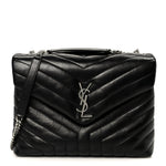 Calfskin Y Quilted Monogram Medium Loulou Chain Satchel Black