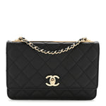 Lambskin Quilted Trendy CC Wallet On Chain WOC Black