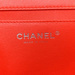 Patent Calfskin Striped Clutch With Chain Flap Red