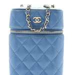 Caviar Quilted Phone Holder With Chain Blue