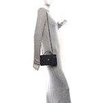 Denim Quilted Top Handle Slim Vanity Case With Chain Dark Blue Orange