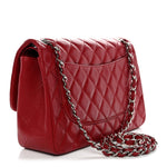 Caviar Quilted Jumbo Double Flap Dark Red