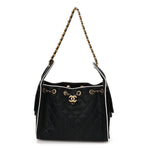 Braided Raffia Calfskin Small Chanel 25 Handbag Black White