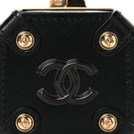 Shiny Crumpled Calfskin Minaudiere Clutch With Chain Black
