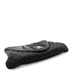 Satin Quilted Half Moon Clutch  Black