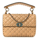 Nappa Medium Rockstud Spike Shoulder Bag Soft Noisette