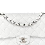 Caviar Quilted Medium Double Flap White