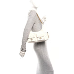 Shiny Lambskin Quilted Trendy Pockets Hobo White