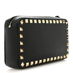 Pebbled Calfskin Rockstud Wristlet Zip Pouch Black