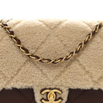 Shearling Lambskin Quilted Furry Coco Flap Dark Brown Beige