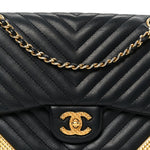 Calfskin Chevron Quilted Mini Rock The Corner Flap Black