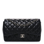 Lambskin Quilted Jumbo Double Flap Black