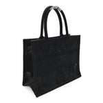 Canvas Embroidered Mesh Macrame Medium Toile de Jouy Soleil Book Tote Black