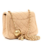 Lambskin Quilted Mini Pearl Crush Flap Beige