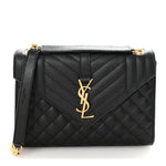 Grain De Poudre Textured Mixed Matelasse Triquilt Medium Monogram Satchel Black