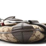 Monogram Textured Dollar Calfskin Heavy Grosgrain Web Medium Maxi Horsebit Chain Shoulder Bag Beige Ebony New Acero