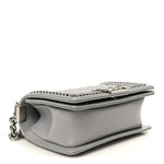 Iridescent Lambskin Quilted Small Chain Around Boy Flap Grey