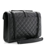 Grain De Poudre Textured Mixed Matelasse Triquilt Medium Monogram Monochrome Satchel Black