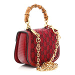Moire Fabric Calfskin Rhinestone Monogram Monochrome Lizard Embossed Mini Bamboo 1947 Top Handle Chain Bag Red