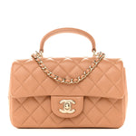 Lambskin Quilted Mini Top Handle Rectangular Flap Dark Beige