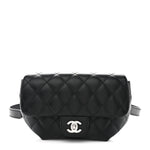 Calfskin Quilted CC Uniform Flap Belt Bag Black