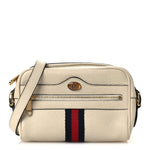 Textured Dollar Calfskin Web Mini Ophidia Shoulder Bag Mystic White