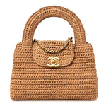 Braided Raffia Nano Kelly Flap Bag Dark Beige