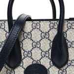 GG Supreme Monogram Textured Dollar Calfskin Mini Retro Interlocking G Tote Bag Beige Blue