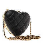 Metal Lambskin Quilted CC Heart Minaudiere Crossbody Black