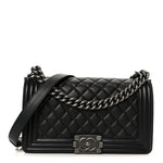 Lambskin Quilted Medium Boy Flap Black