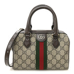 GG Supreme Monogram Textured Dollar Calfskin Web Mini Ophidia Top Handle Bag Beige Ebony New Acero