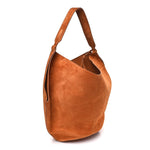 Suede Calfskin Medium Lotus Tote Caramel